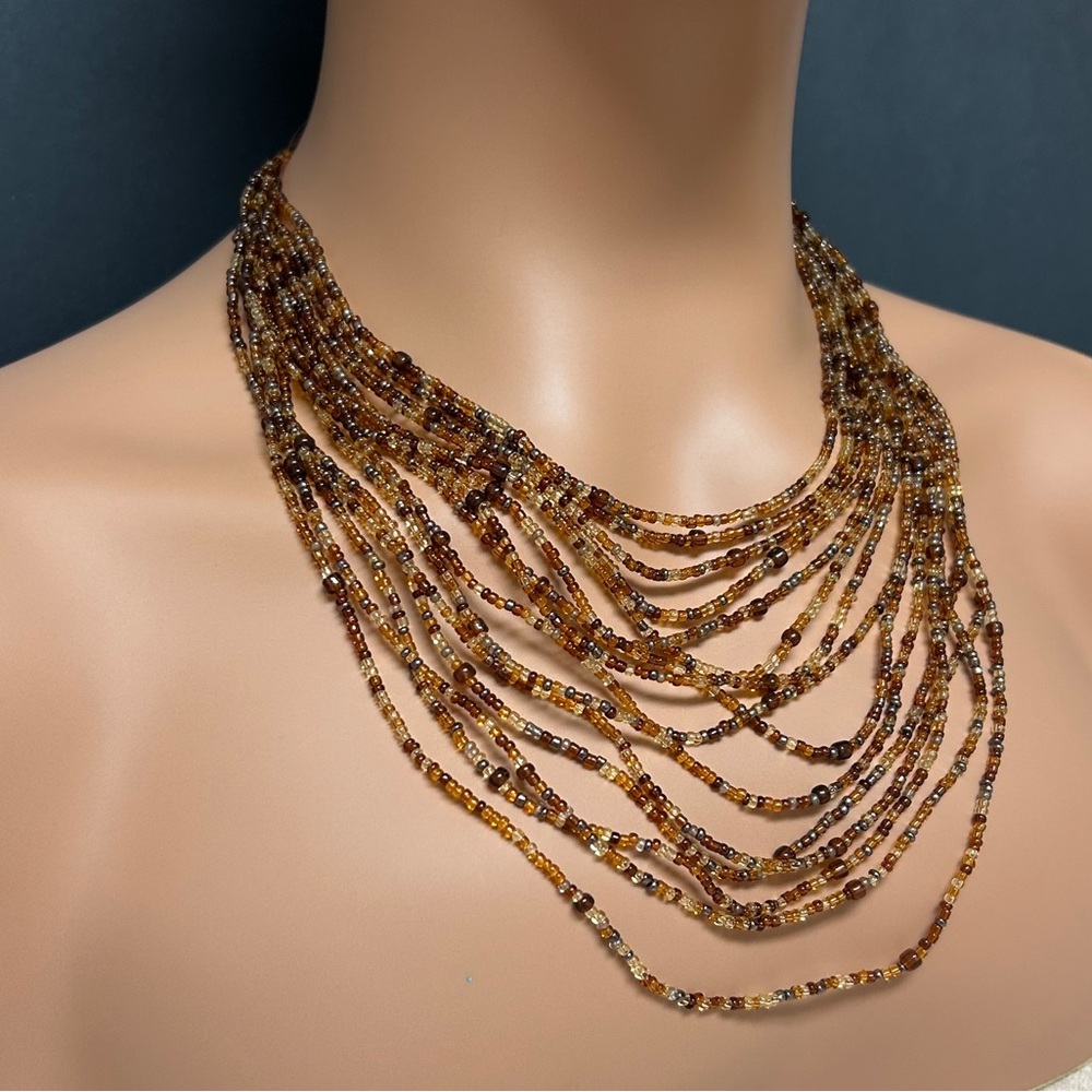 Avon Boho Earth Tone Seed Bead Layered Necklace